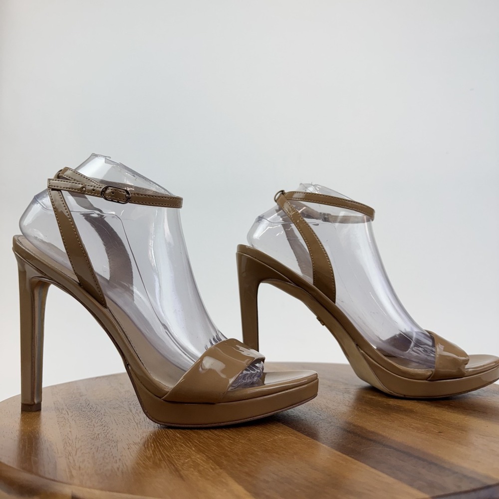Womens Sam Edelman Jade Nude Patent Leather Open Toe Heels Shoes Size‎ 10 M GUC